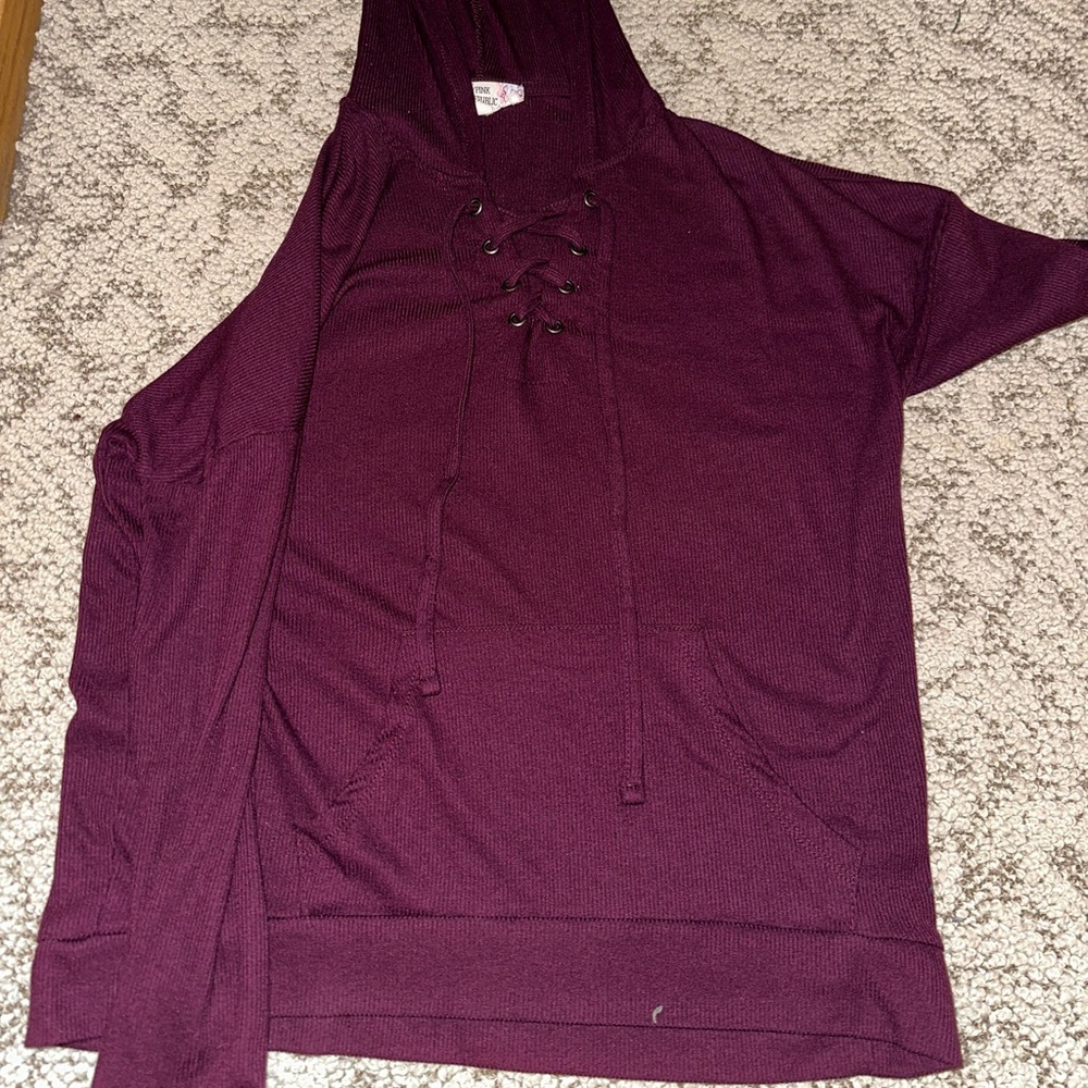 Pink Republic Hooded shirt, laced neck size small